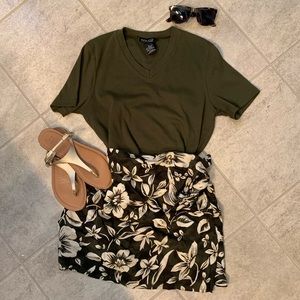 EXPRESS olive green floral wrap skirt with Top